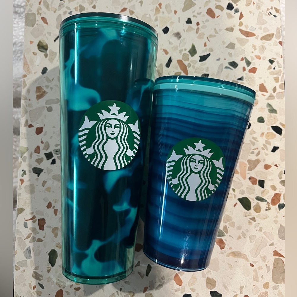 Starbucks Aqua and Navy Tumbler Duo